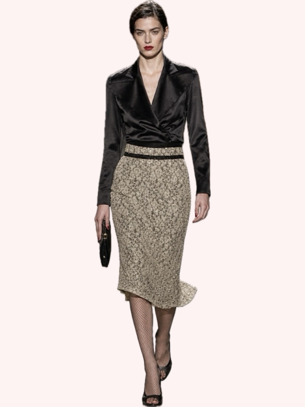 Carolina Herrera $2990 Runway "Hitchcock Heroine" Beaded Lace Pencil Skirt 12-14